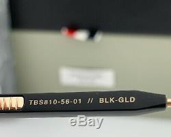 Thom Browne Aviator Sunglasses TBS810-56-01 Black Gold Frame Brown Lens NEW