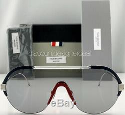 Thom Browne Aviator Sunglasses TBS811-144-03 Red White Blue Frame Silver Lens
