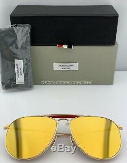 Thom Browne Aviator Sunglasses TB-015-LTD-GLD Gold Frame Gold Flash Lens 62
