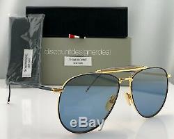 Thom Browne Aviator Sunglasses TB-015-LTD-NVY-GRY Navy Gold Blue Flash Lens 62