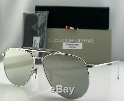 Thom Browne Aviator Sunglasses TB-015-LTD-SLV Silver Frame Silver Mirror Lens 62