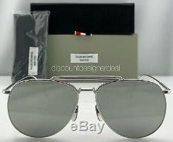Thom Browne Aviator Sunglasses TB-015-LTD-SLV Silver Frame Silver Mirror Lens 62