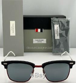 Thom Browne Clubmaster Sunglasses Blue Red White Silver Lens TB-711-D-T-NVY-RED