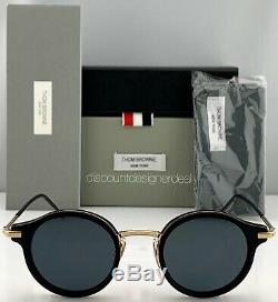 Thom Browne Round Sunglasses Black Gold Metal TB-807-A-T-BLK-GLD Small 45 NEW