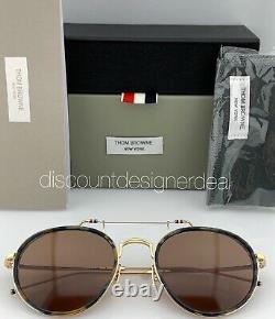 Thom Browne Round Sunglasses TBS815-53-02 Navy Tortoise Gold Brown Lens 53mm NEW