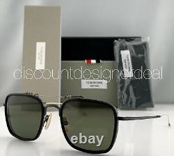 Thom Browne Square Sunglasses TBS816-53-01 Matte Black Gold Frame Green Lens