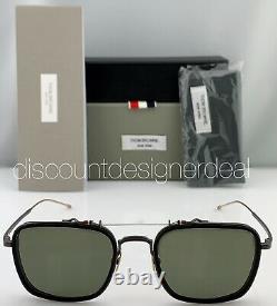 Thom Browne Square Sunglasses TBS816-53-01 Matte Black Gold Frame Green Lens