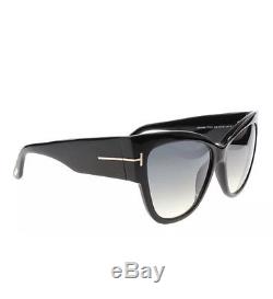 Tom Ford Sunglasses TF371 Anoushka 01B Black Grey Gradient Women Cateye Case NEW