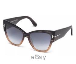 Tom Ford TF 371 Anoushka 20B Grey Peach Smoke Brown Women Sunglasses Cateye