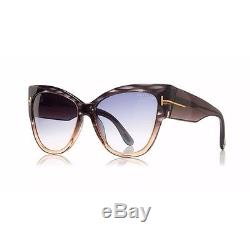 Tom Ford TF 371 Anoushka 20B Grey Peach Smoke Brown Women Sunglasses Cateye