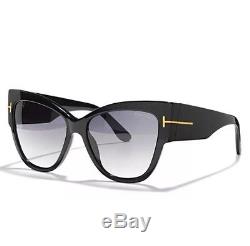 Tom Ford TF 371 F 01B Anoushka Black Gold Smoke Grey Sunglasses Women Cat Italy