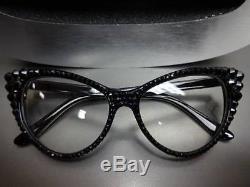 VINTAGE 60's CAT EYE Style Clear Lens EYE GLASSES FRAMES Black Crystals Handmade