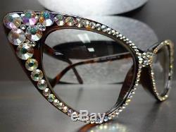 VINTAGE 60's CAT EYE Style Clear Lens EYE GLASSES Iridescent Crystals Handmade
