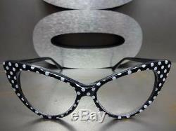 VINTAGE RETRO CAT EYE Style Clear Lens EYE GLASSES Black & White Polka Dot Frame