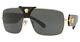 Versace Unisex Squared Baroque Sunglasses Ve2207q 100287 Gold-black / Grey Lens