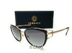 Versace VE2203 143811 Black Gold Grey Grad Lens Women Cat Eye Sunglasses 53mm