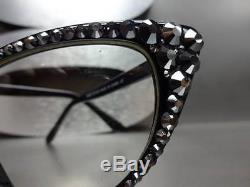 Women's VINTAGE CAT EYE Clear Lens EYE GLASSES FRAMES Hematite Crystals Handmade