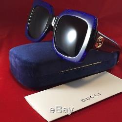 Authentique Gucci Gg0083s 003 Lunettes De Soleil Surdimensionnées Bleu Tortue Marron 55mm