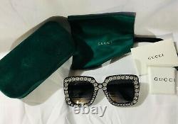 Authentique New Gucci Gg0148 S 001 Lunettes De Soleil Cristal Black Frame