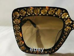 Authentique New Gucci Gg0148 S 001 Lunettes De Soleil Crystal Havana Frame Brown Lens