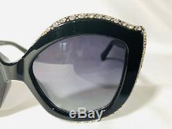 Authentique Nouvelle Lunettes De Soleil Gucci Gg118s Crystals Black Bling Grey Lens Eye Cat