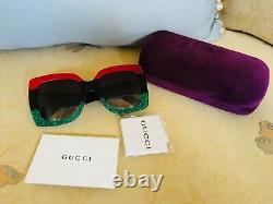 Authentiques nouvelles lunettes de soleil Gucci pour femmes GG0083S GG/0148/S vertes 53mm