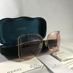 Authnetic Gucci Gg0252s Or / Rose (004 Ce) Lunettes De Soleil Surdimensionnées En Métal