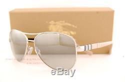 Brand New Burberry Lunettes De Soleil Be 3080 1005 / 6v Silver / Silver Mirror For Women