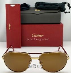 Cartier Lunettes De Soleil Première Ct0053s 001 Or Cuir Rouge Brown Polarized 61