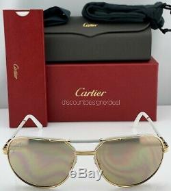 Cartier Lunettes De Soleil Première Ct0053s 003 Blanc Or Cuir Or Polarized 61mm