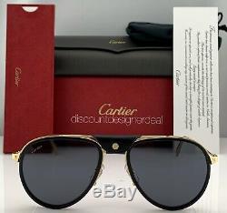 Cartier Santos Aviator Lunettes De Soleil D'or Corne De Buffle Gris Polarisants Ct0098s 001