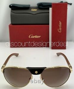 Cartier Santos Aviator Lunettes De Soleil D'or En Bois Brown Polarized Ct0088s 001 61