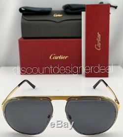 Cartier Santos Aviator Lunettes De Soleil D'or Gris Ruthenium Objectif Ct0035s 001 60mm Nouveau