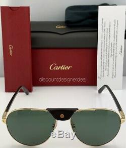 Cartier Santos Aviator Lunettes De Soleil D'or Wood Green Polarized Ct0096s 002 61
