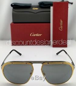 Cartier Santos Aviator Lunettes De Soleil Or Argent Ruthénium Objectif Ct0035s 003 60mm