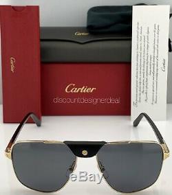 Cartier Santos De Cartier Lunettes De Soleil D'or Gris Bois Polarized Ct0097s 001