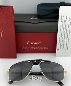 Cartier Santos De Cartier Lunettes De Soleil D'or Gris Bois Polarized Ct0097s 001