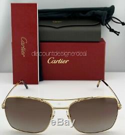 Cartier Santos Horizon Lunettes De Soleil Ct0084s 001 Gold Frame Brown Polarized 60