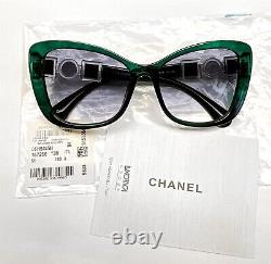 Chanel 5445h 1672/s6 Lunettes De Soleil Papillon Verre Vert Foncé Avec Perles De Verre
