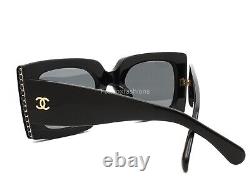 Chanel 5480H 622/T8 Lunettes de soleil noir poli avec perles en verre CC doré polarisées