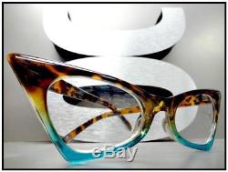 Classic Retro Cat Eye Style Verres Clair Lunettes Eye Lunettes Tortoise & Turquoise