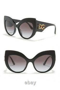 Dolce & Gabbana Dg4321f Jeweled Cat Eye Shiny Black Frame Lunettes De Soleil 55 20 140