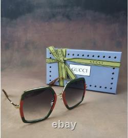 Gucci Gg0106s 007 Lunettes De Soleil Carrées Rectangulaires Vert Gris Gradué Pour Femmes De 56m