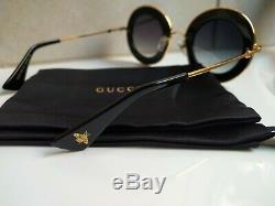Gucci Gg0113s 001 Black Gold Lunettes De Soleil 44mm L'aveugle Par Amour. Nouveau