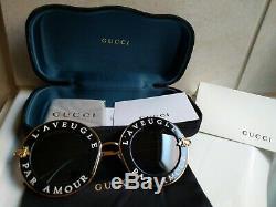 Gucci Gg0113s 001 Lunettes De Soleil Or Noir 44mm L'aveugle Par Amour. Authentic New