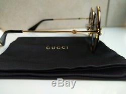 Gucci Gg0113s 001 Lunettes De Soleil Or Noir 44mm L'aveugle Par Amour. Authentic New