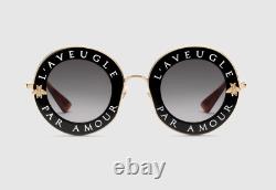 Gucci Gg0113s Lunettes De Soleil Gradient Gris Or Cadre Noir Et Or
