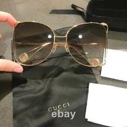Gucci Gg0252s Brown Gold Metal Oversize Round-frame Lunettes De Soleil Unisexes (003)