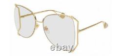 Gucci Gg0252s Clear Lens Gold Metal Frame Lunettes De Soleil Papillon Surdimensionné (001)