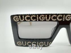 Gucci Gg0431s 001 Cristal Or Carré Noir Masque Lunettes De Soleil 100% Authentiques
